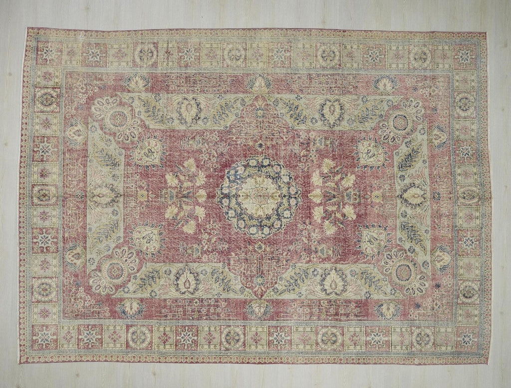 8x11.5 Old Turkish Carpet Rug: Mid-Century Modern Oushak Large Wool On Cotton Rugs.