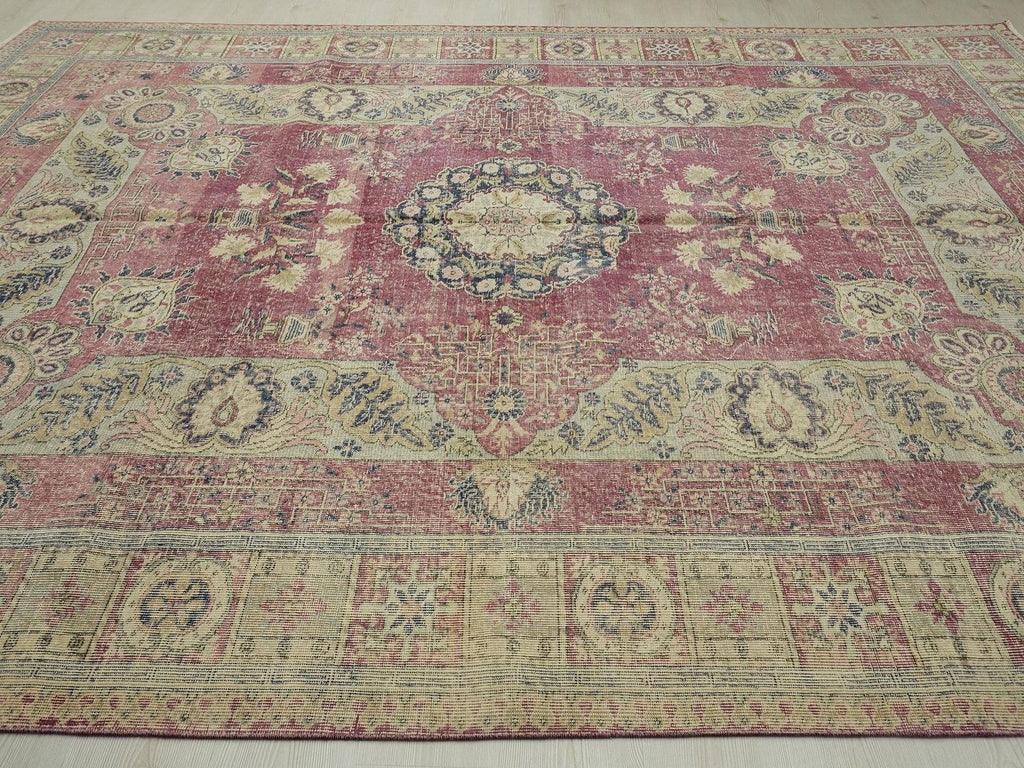 8x11.5 Old Turkish Carpet Rug: Mid-Century Modern Oushak Large Wool On Cotton Rugs.