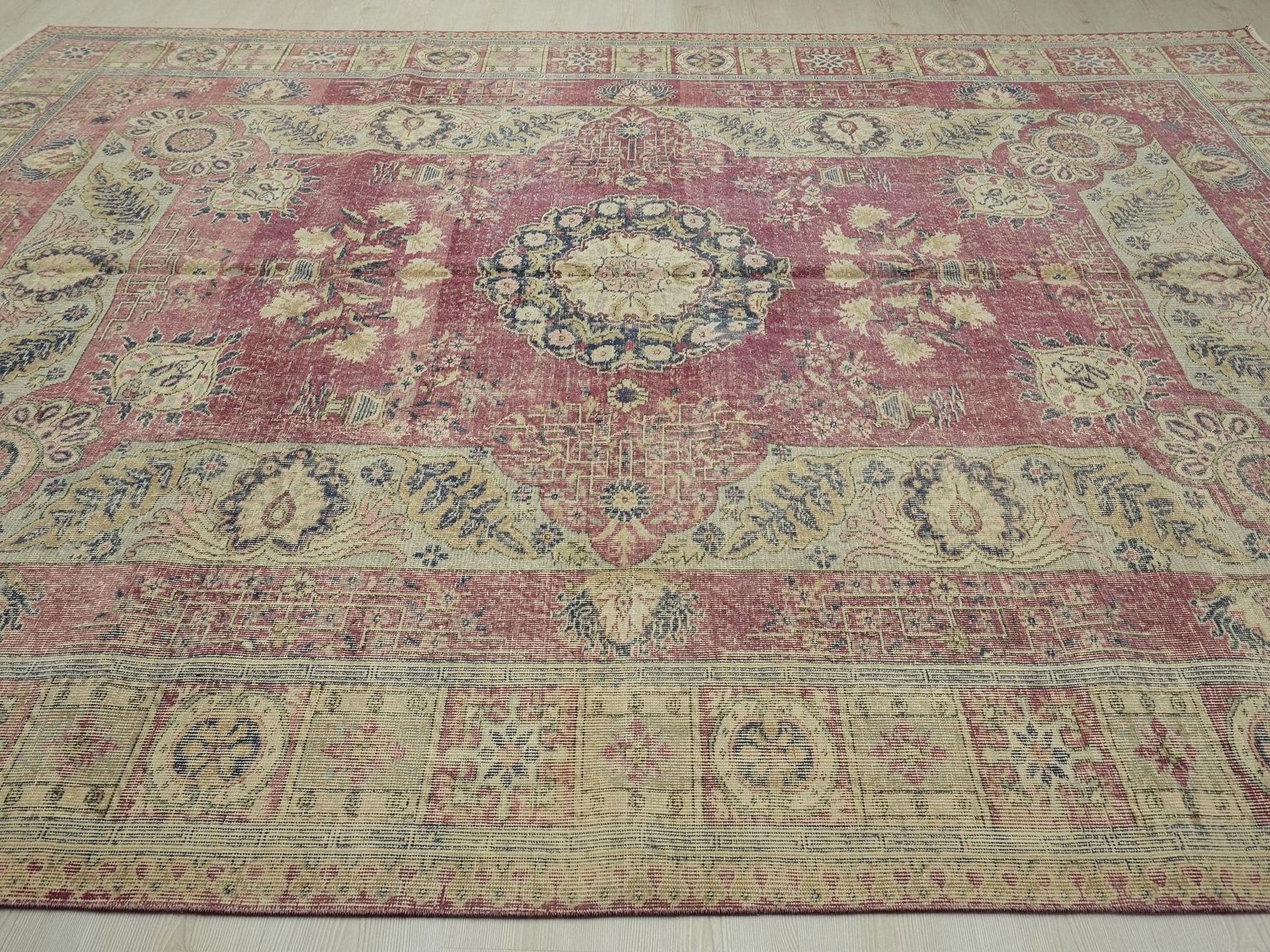 8x11.5 Old Turkish Carpet Rug: Mid-Century Modern Oushak Large Wool On Cotton Rugs.