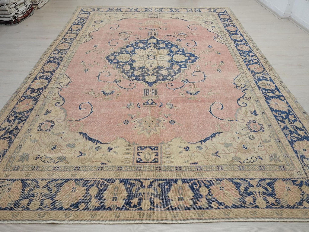 Oversize Vintage Oushak Rug: 8x12 Mid-Century Modern Wool Carpet,Bohemian Style Rugs.