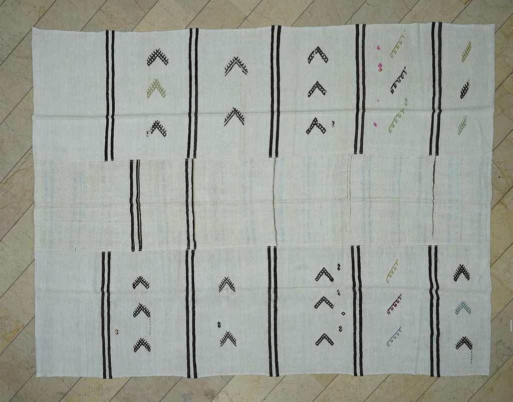 9x12 Oversize Hemp Kilim Rug: Minimalist Stripe, Handmade Turkish Rugs.