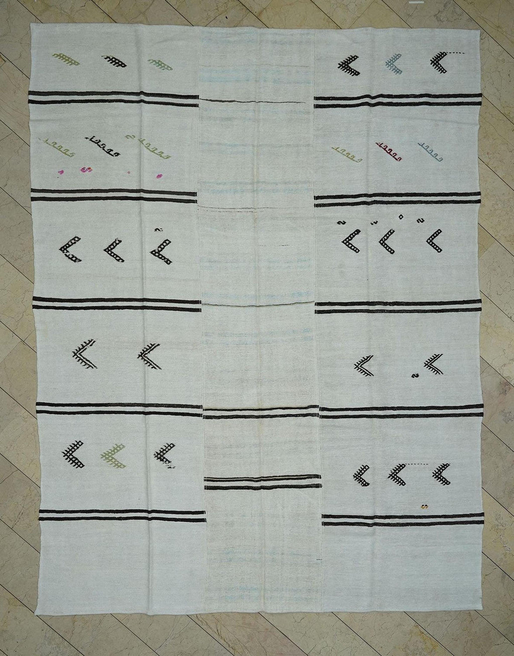 9x12 Oversize Hemp Kilim Rug: Minimalist Stripe, Handmade Turkish Rugs.