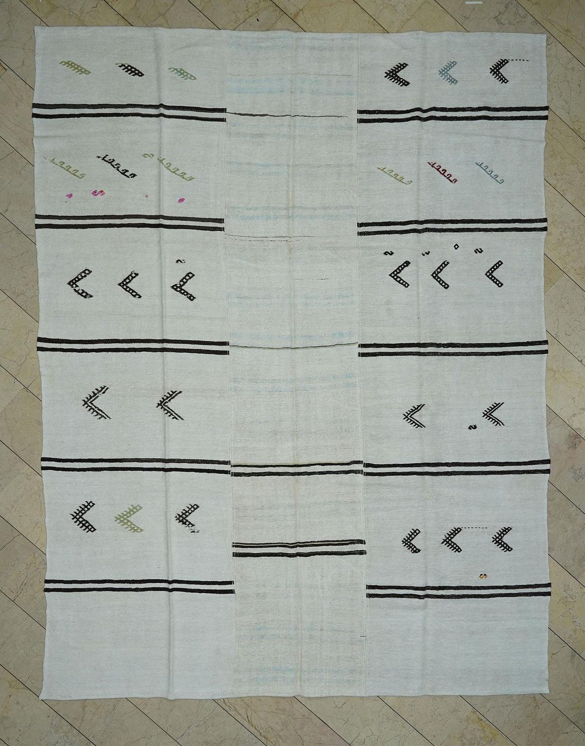 9x12 Oversize Hemp Kilim Rug: Minimalist Stripe, Handmade Turkish Rugs.
