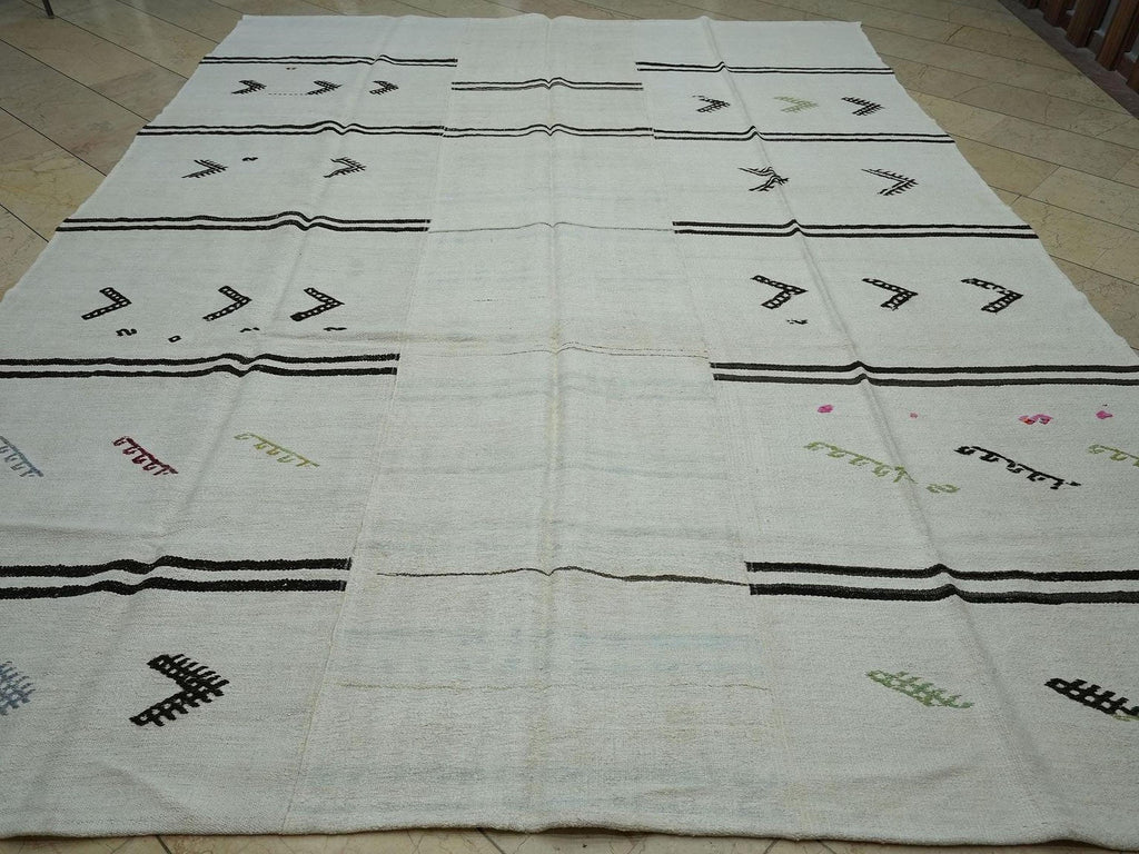 9x12 Oversize Hemp Kilim Rug: Minimalist Stripe, Handmade Turkish Rugs.