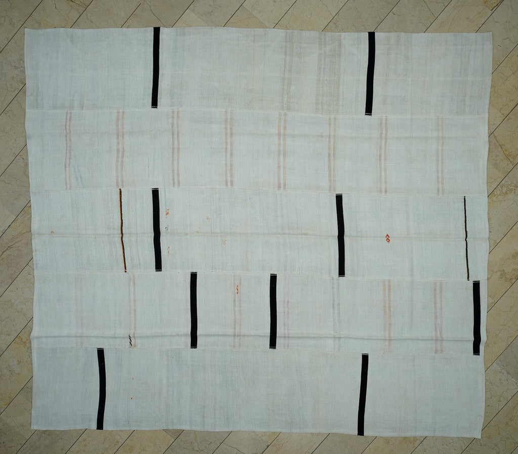 Oversized Striped Hemp Kilim Rug: Mid-Century Modern Rugs,10.6 x 12 ft.