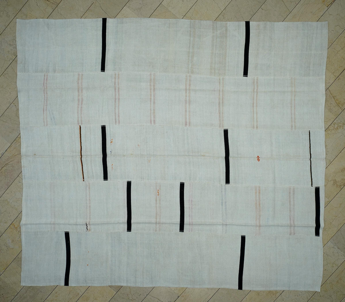 Oversized Striped Hemp Kilim Rug: Mid-Century Modern Rugs,10.6 x 12 ft.
