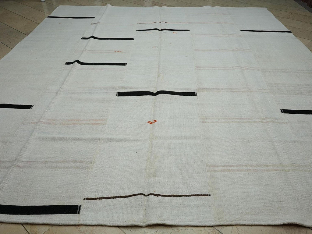 Oversized Striped Hemp Kilim Rug: Mid-Century Modern Rugs,10.6 x 12 ft.