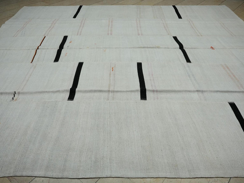Oversized Striped Hemp Kilim Rug: Mid-Century Modern Rugs,10.6 x 12 ft.