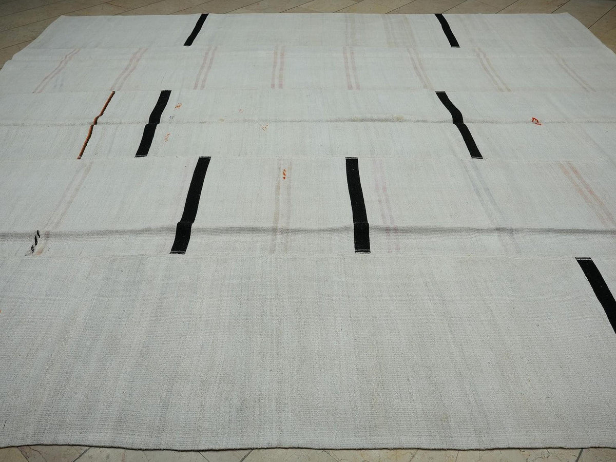 Oversized Striped Hemp Kilim Rug: Mid-Century Modern Rugs,10.6 x 12 ft.