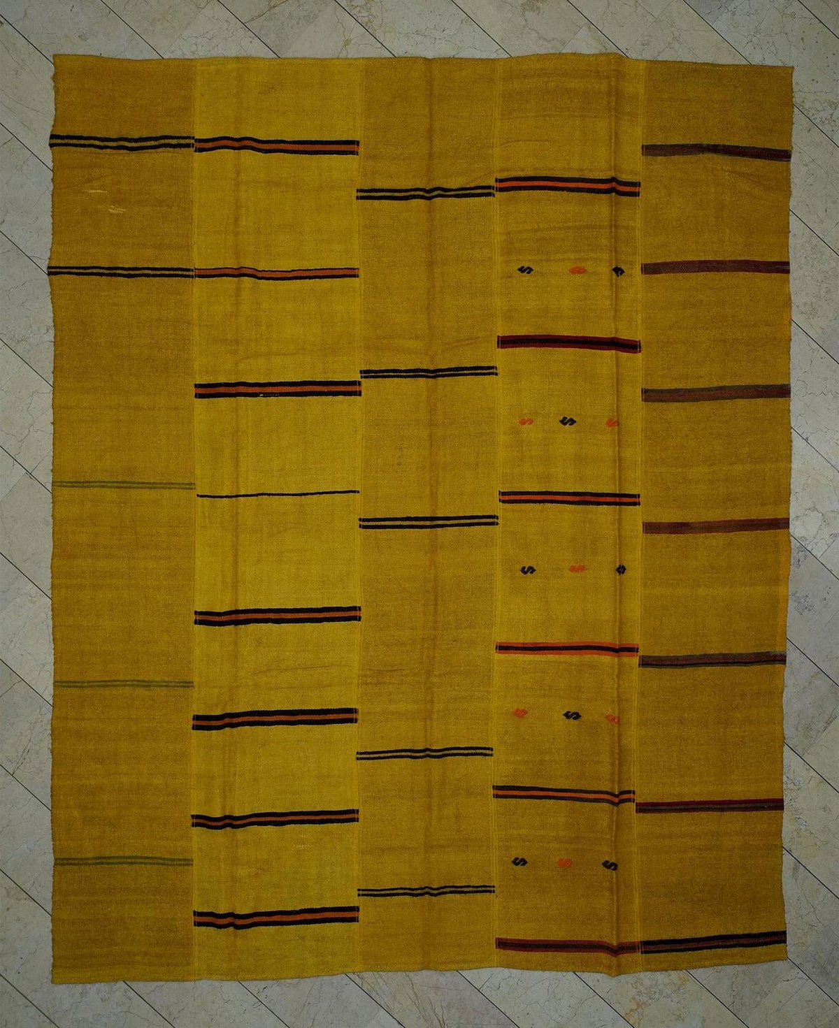 Large Saffron Hemp Kilim Rug: Turkish Flat Weave Area Rugs,9.5"x11.6" Feet.