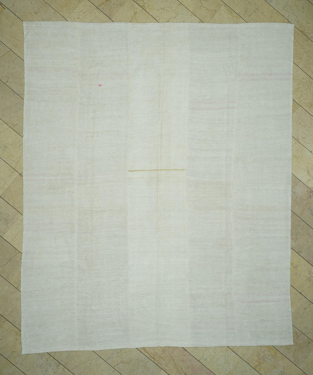 9x11 Flat Weave Hemp Rug: Solid Off White, Minimalist Decor Turkish Oversize Rugs.