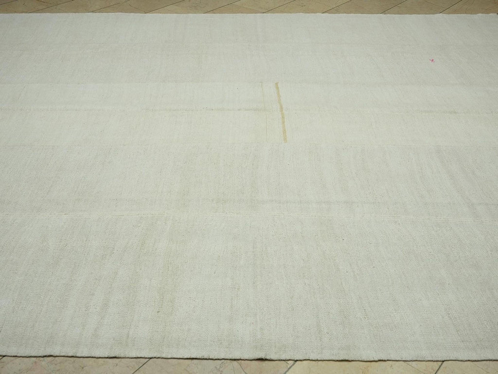 9x11 Flat Weave Hemp Rug: Solid Off White, Minimalist Decor Turkish Oversize Rugs.