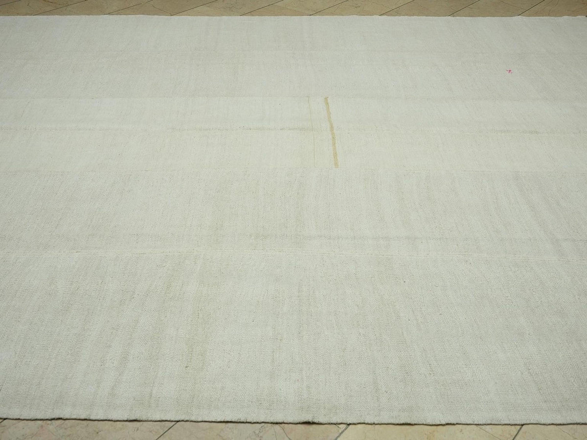 9x11 Flat Weave Hemp Rug: Solid Off White, Minimalist Decor Turkish Oversize Rugs.
