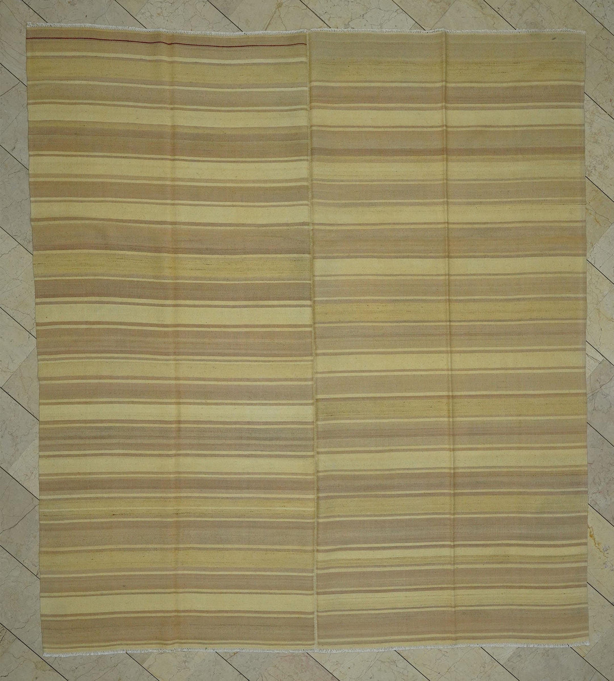 Large Striped Kilim Rug: Vintage Turkish Wool Floor Decor Rugs 9.2x10.1 Ft
