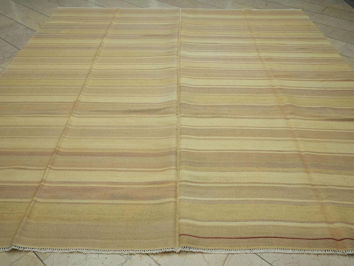 Large Striped Kilim Rug: Vintage Turkish Wool Floor Decor Rugs 9.2x10.1 Ft