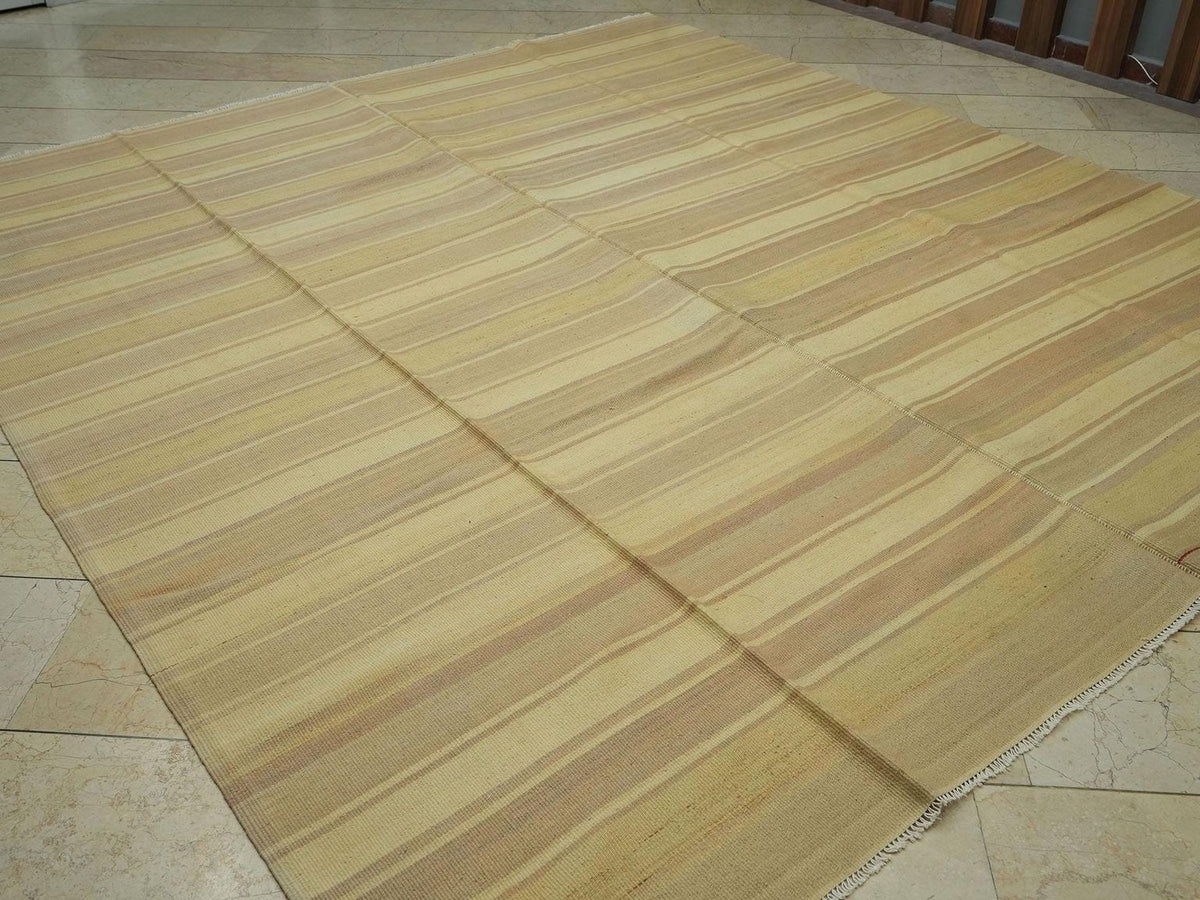 Large Striped Kilim Rug: Vintage Turkish Wool Floor Decor Rugs 9.2x10.1 Ft