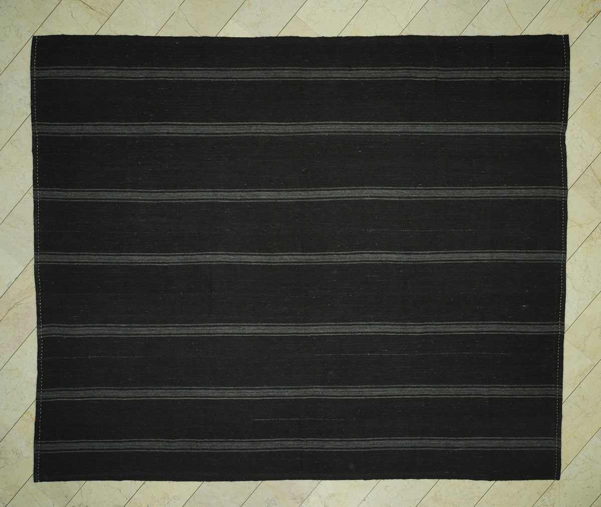 Oversize Dark Brown And Gray Goat Hair Rug: 9.8x11.7 Feet, Turkish Nomadic Tent Rugs.