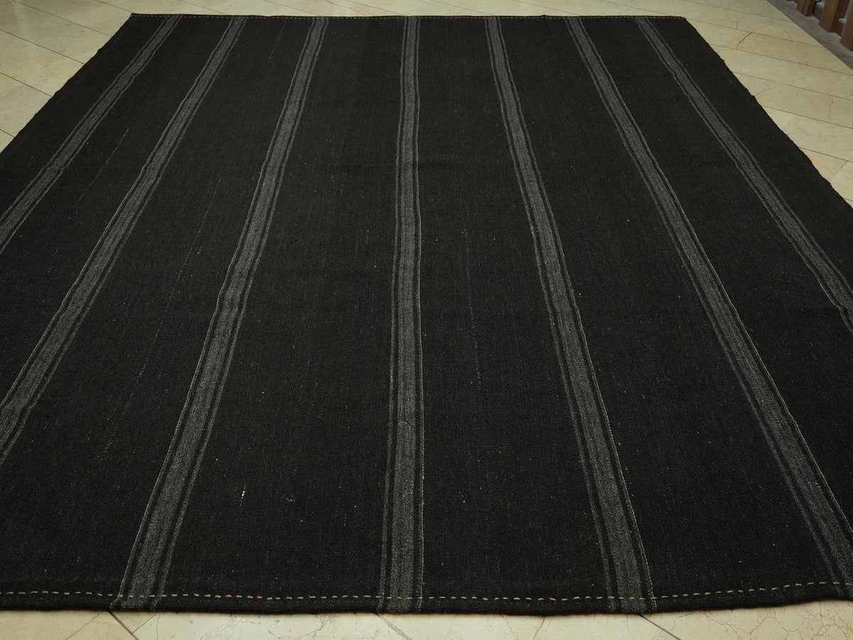 Oversize Dark Brown And Gray Goat Hair Rug: 9.8x11.7 Feet, Turkish Nomadic Tent Rugs.