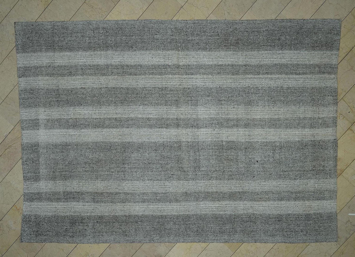 Oversized White Stripe Kilim Rug: Flat Weave Cotton & Goat Hair (8,10"x13" Feet)