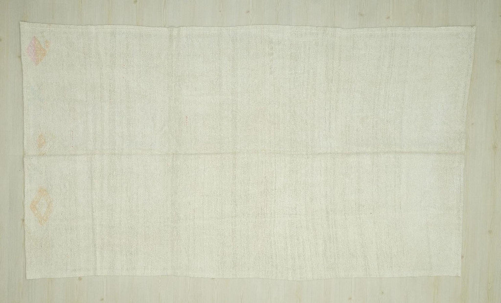 Vintage Hemp Kilim Rug: Scandinavian Style, Cream White Rugs 5.10"x10.4" Ft.