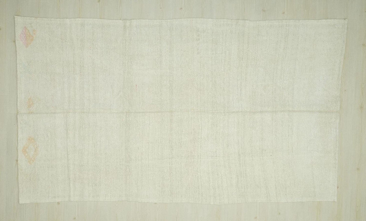 Vintage Hemp Kilim Rug: Scandinavian Style, Cream White Rugs 5.10"x10.4" Ft.