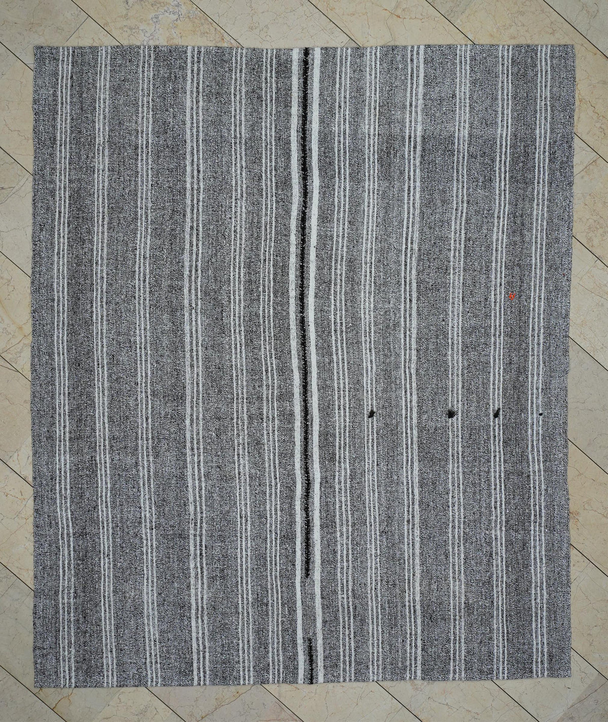 White Stripe Gray-Vintage Scandinavian Style Turkish Kilim Rug,7x8.2 Ft,Cotton - Goat-Hair Mix Rugs.