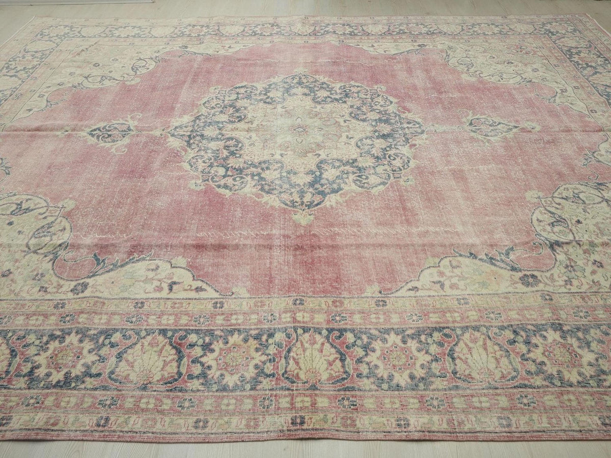 10x13 Oversize Salmon Pink Old Turkish Oushak Rug: Luxury Home Living Floor Decor Rugs.