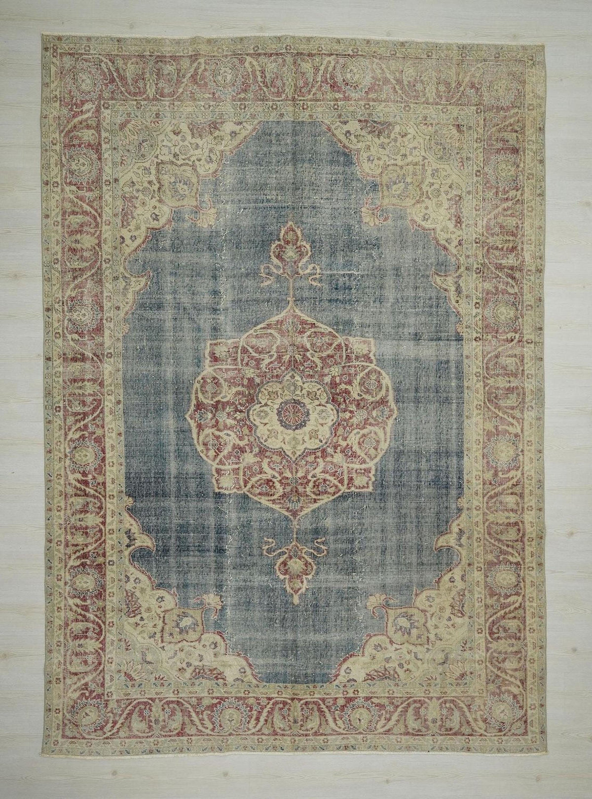 8x11 Oversize Old Turkish Oushak Rug: Modern Vintage Navy Blue Carpet - Home Living Rugs.