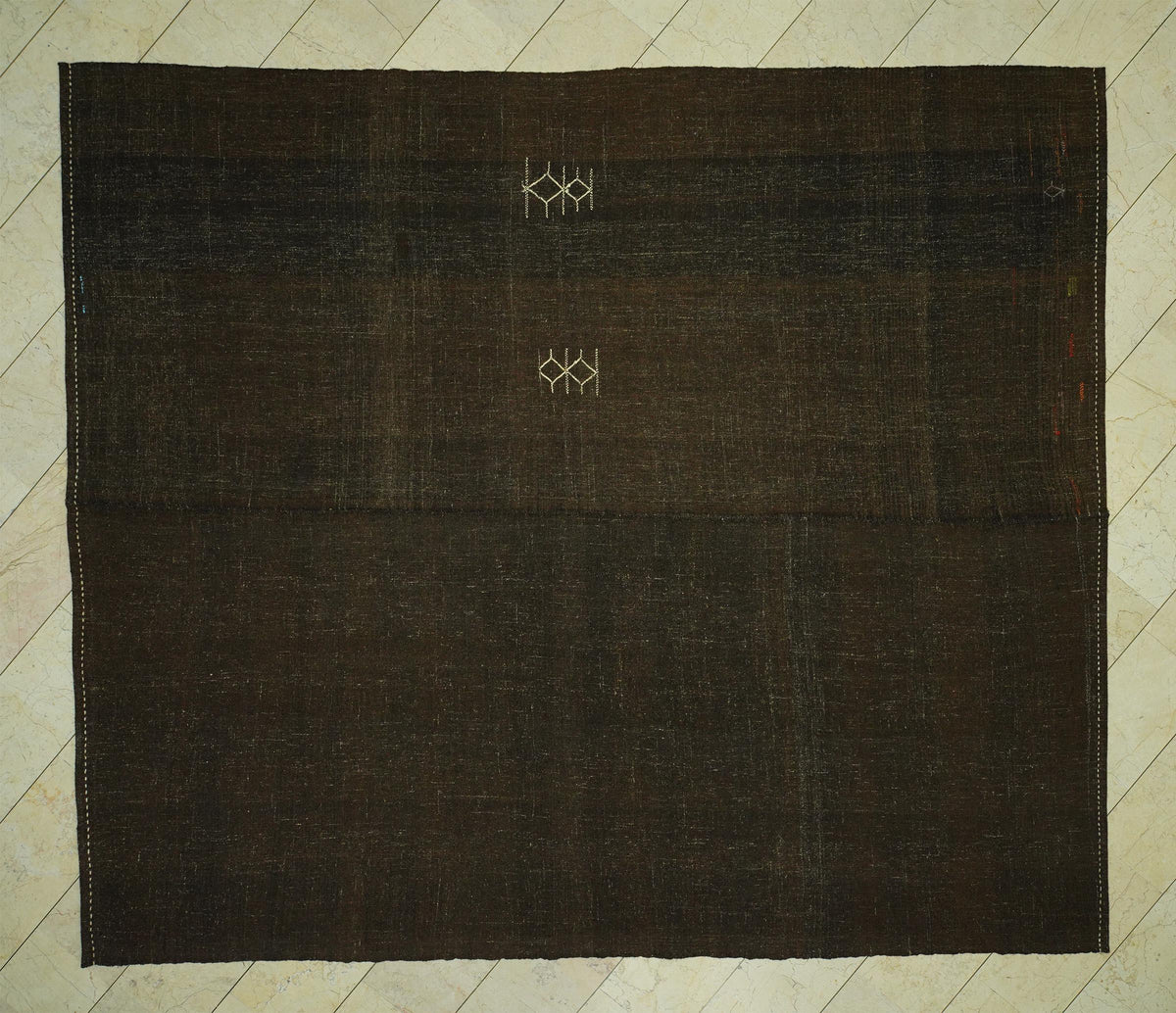 Plain Natural Brown Goat Hair Turkish Kilim Rug: 9.6x11 Feet,Oversize Flat Woven Rugs.