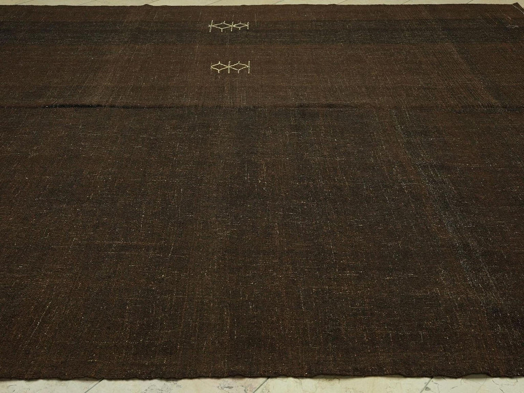 Plain Natural Brown Goat Hair Turkish Kilim Rug: 9.6x11 Feet,Oversize Flat Woven Rugs.