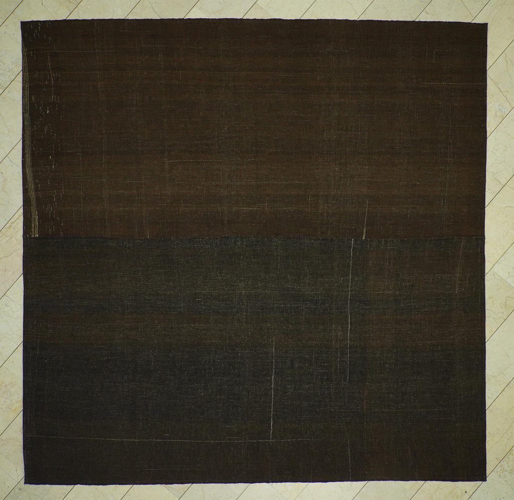 Plain Brown Natural Goat Hair Rug: Square Size 10.4x10.6 Feet,Turkish Oversize Kilim Rugs.
