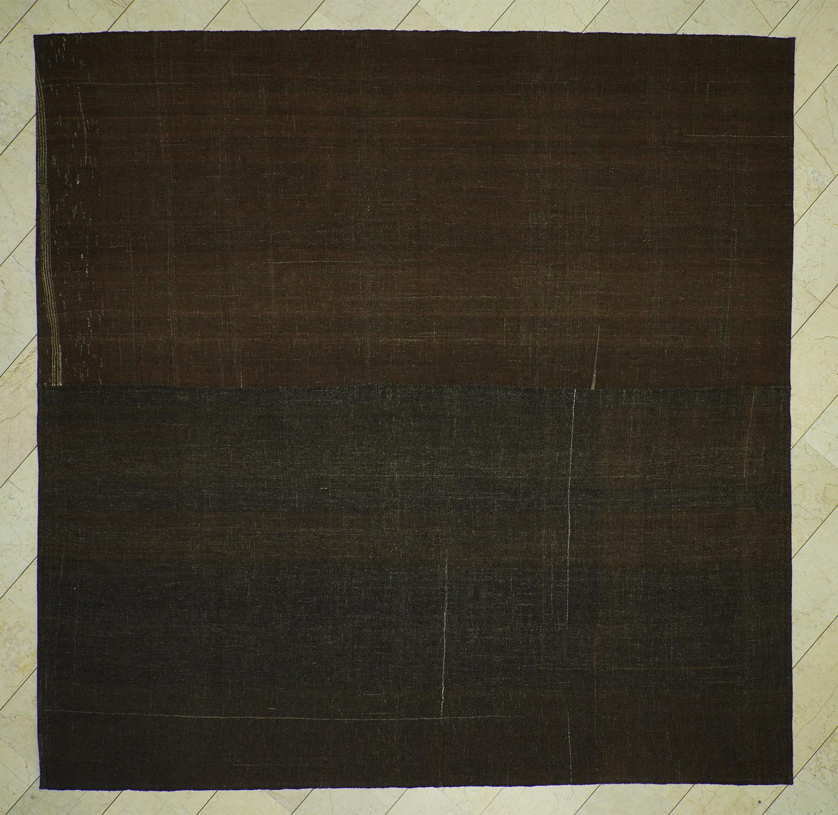 Plain Brown Natural Goat Hair Rug: Square Size 10.4x10.6 Feet,Turkish Oversize Kilim Rugs.