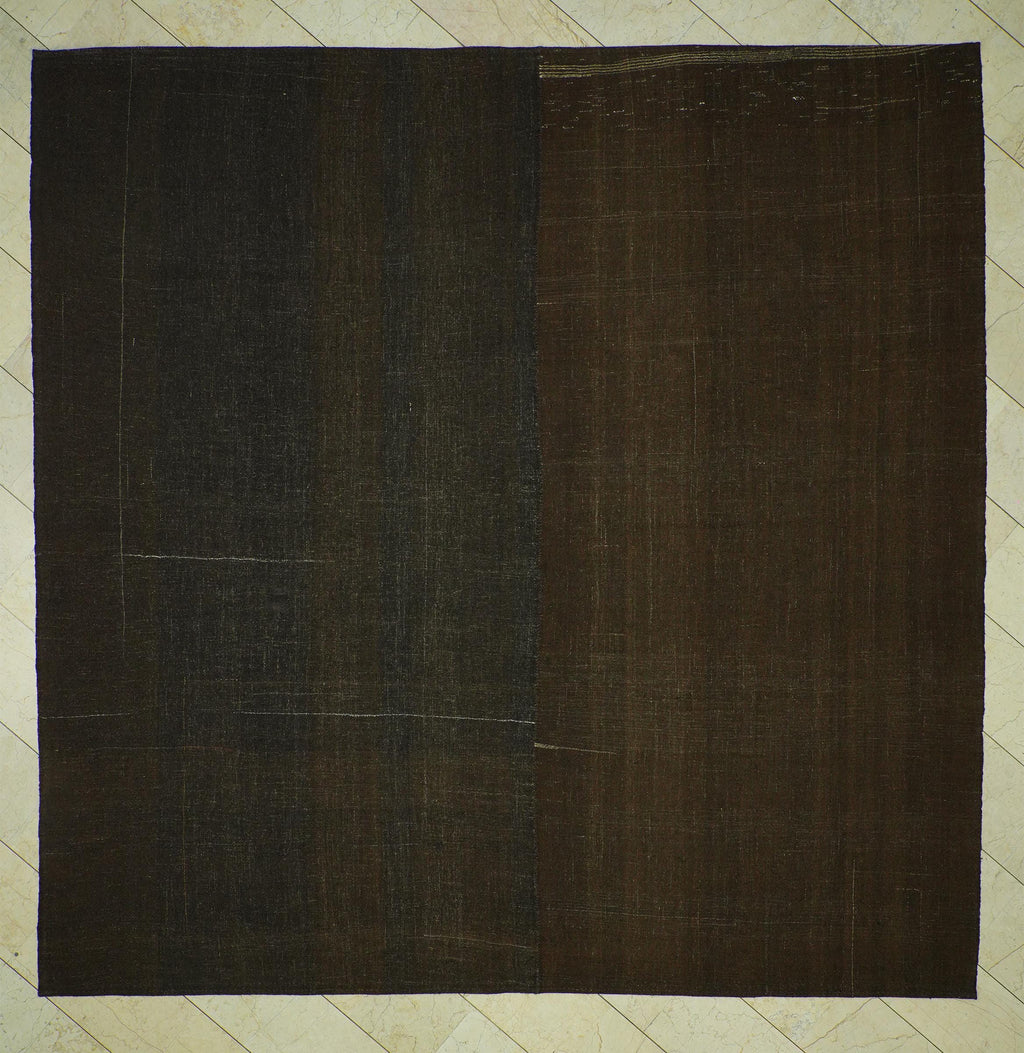Plain Brown Natural Goat Hair Rug: Square Size 10.4x10.6 Feet,Turkish Oversize Kilim Rugs.