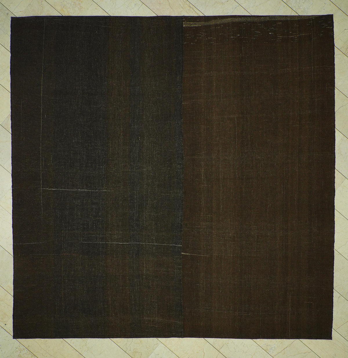 Plain Brown Natural Goat Hair Rug: Square Size 10.4x10.6 Feet,Turkish Oversize Kilim Rugs.