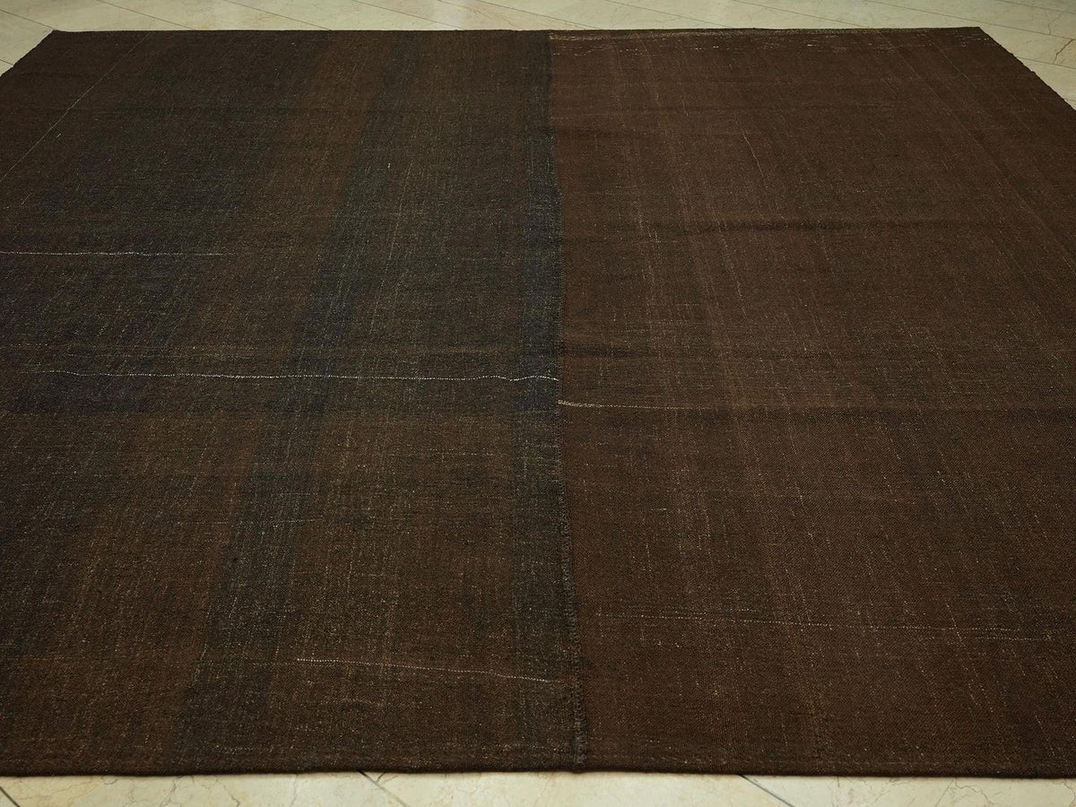 Plain Brown Natural Goat Hair Rug: Square Size 10.4x10.6 Feet,Turkish Oversize Kilim Rugs.