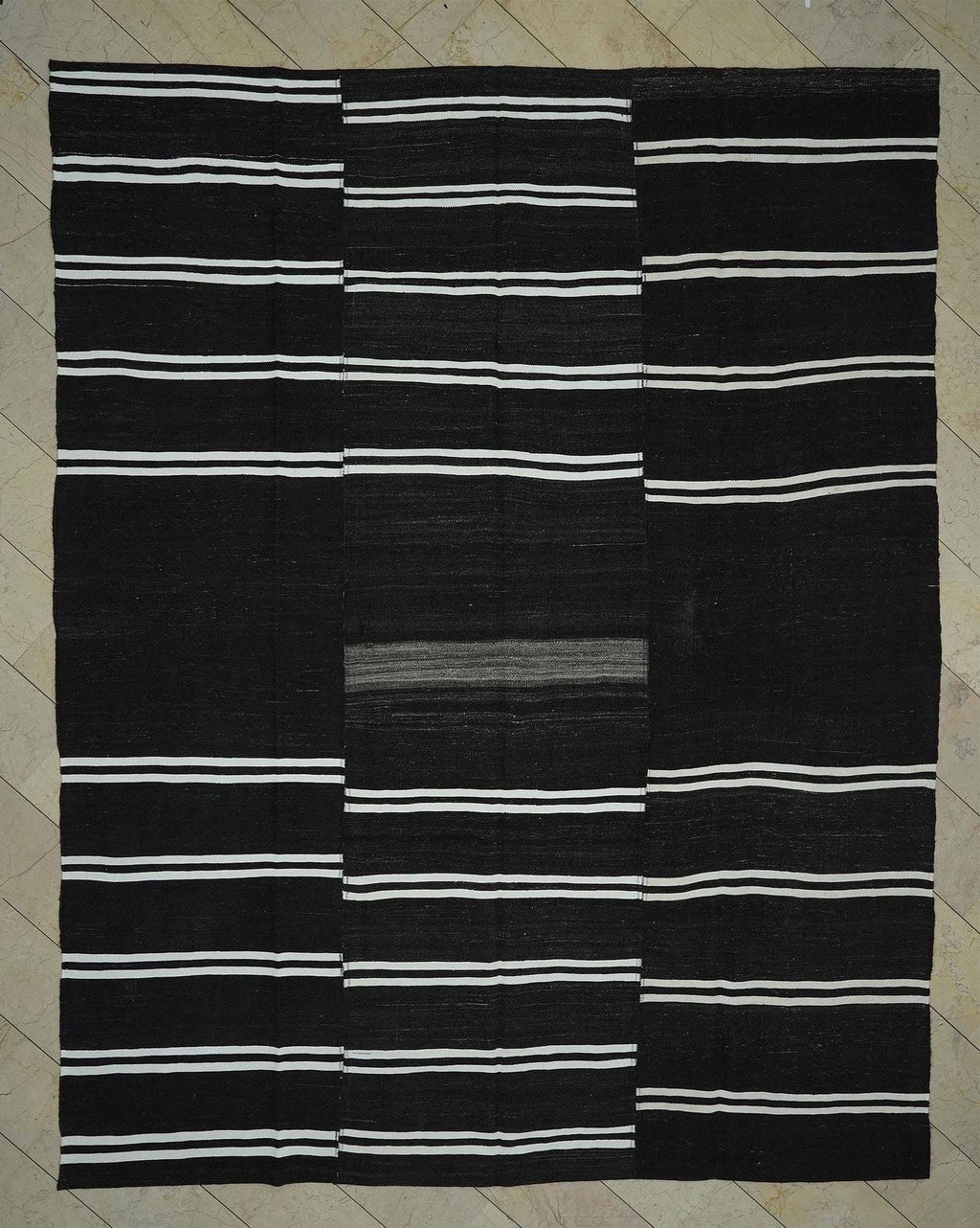 Large Dark Brown Goat Hair Kilim Rug: 10x12.4 ft Vintage Turkish Flat Woven Rugs