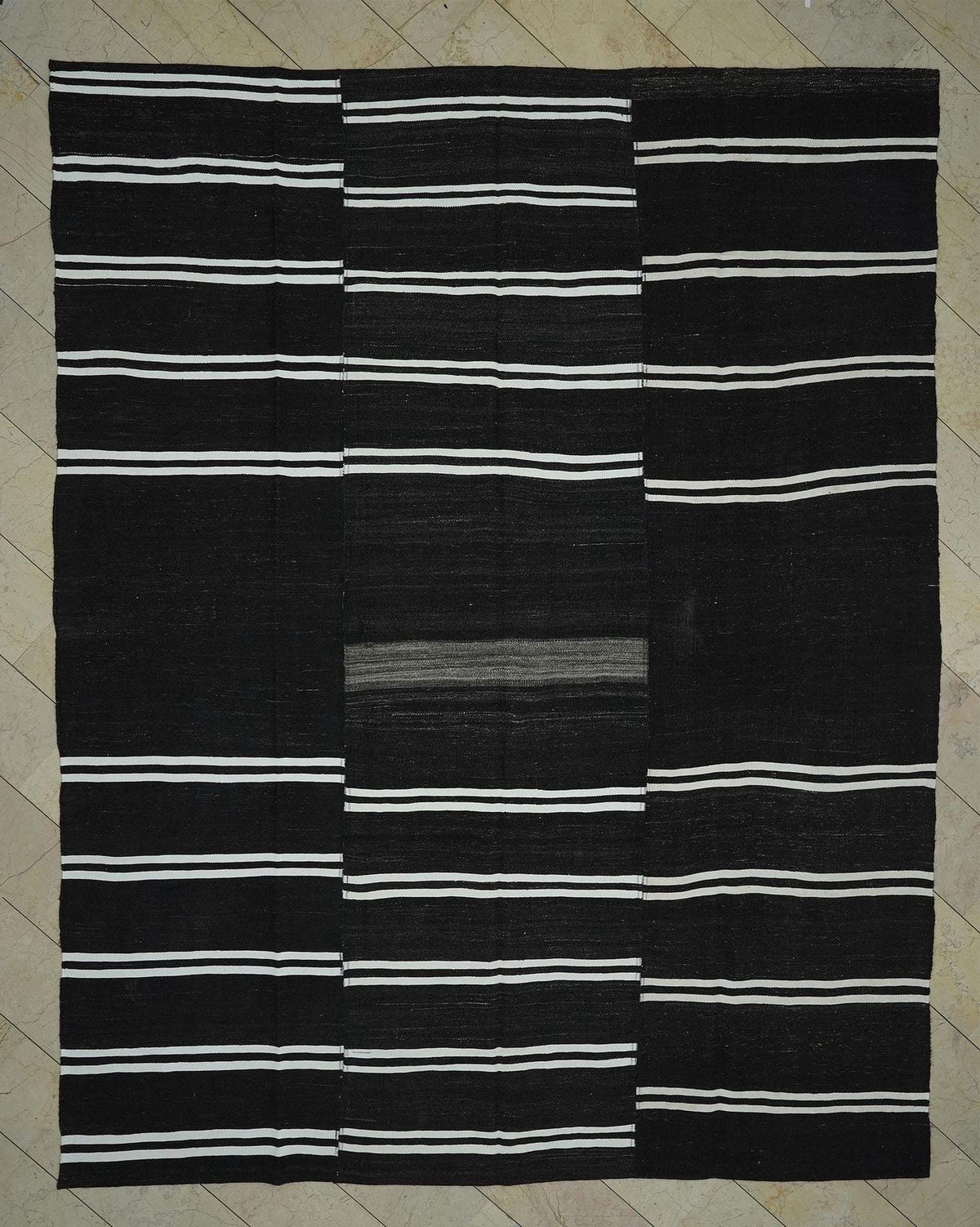 Large Dark Brown Goat Hair Kilim Rug: 10x12.4 ft Vintage Turkish Flat Woven Rugs