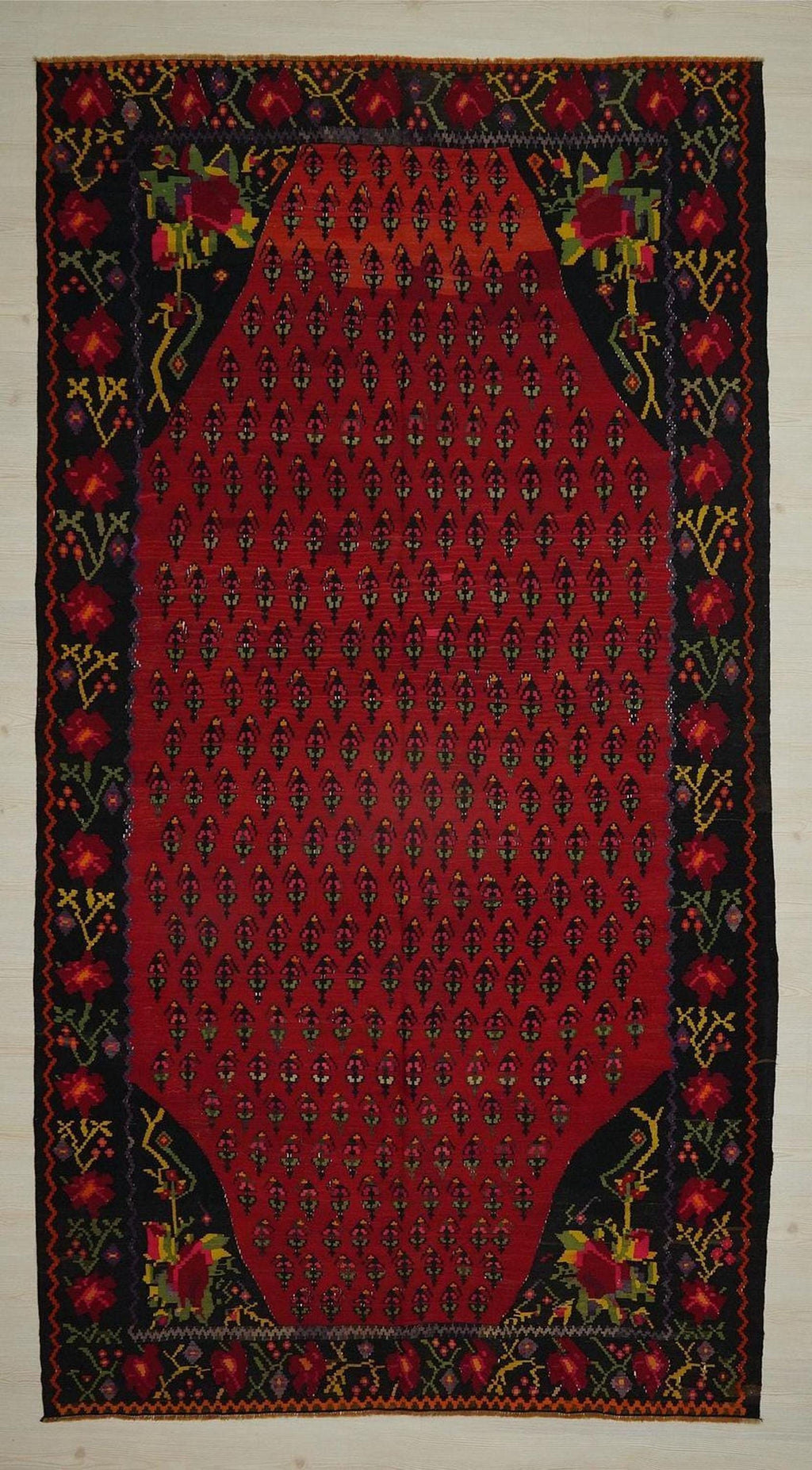 Antique Armenian Kilim Rug: Red & Black Flat Woven Rugs, 5.8x10.8 ft