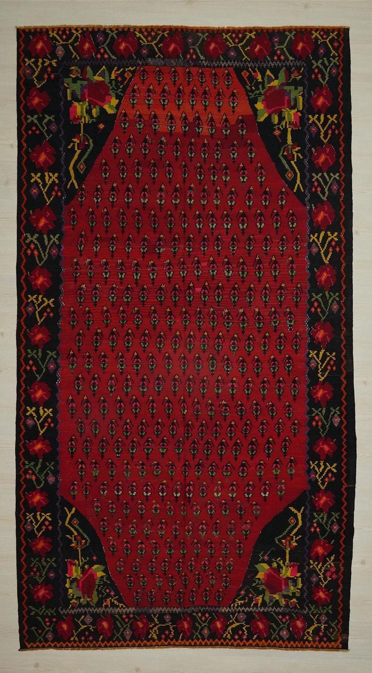 Antique Armenian Kilim Rug: Red & Black Flat Woven Rugs, 5.8x10.8 ft