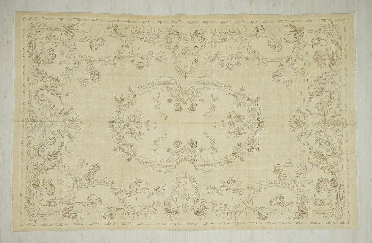 Vintage Turkish Oushak Rug: 6.8x10.7 Feet,Seasonal Decor Neutral Colors Area Rugs