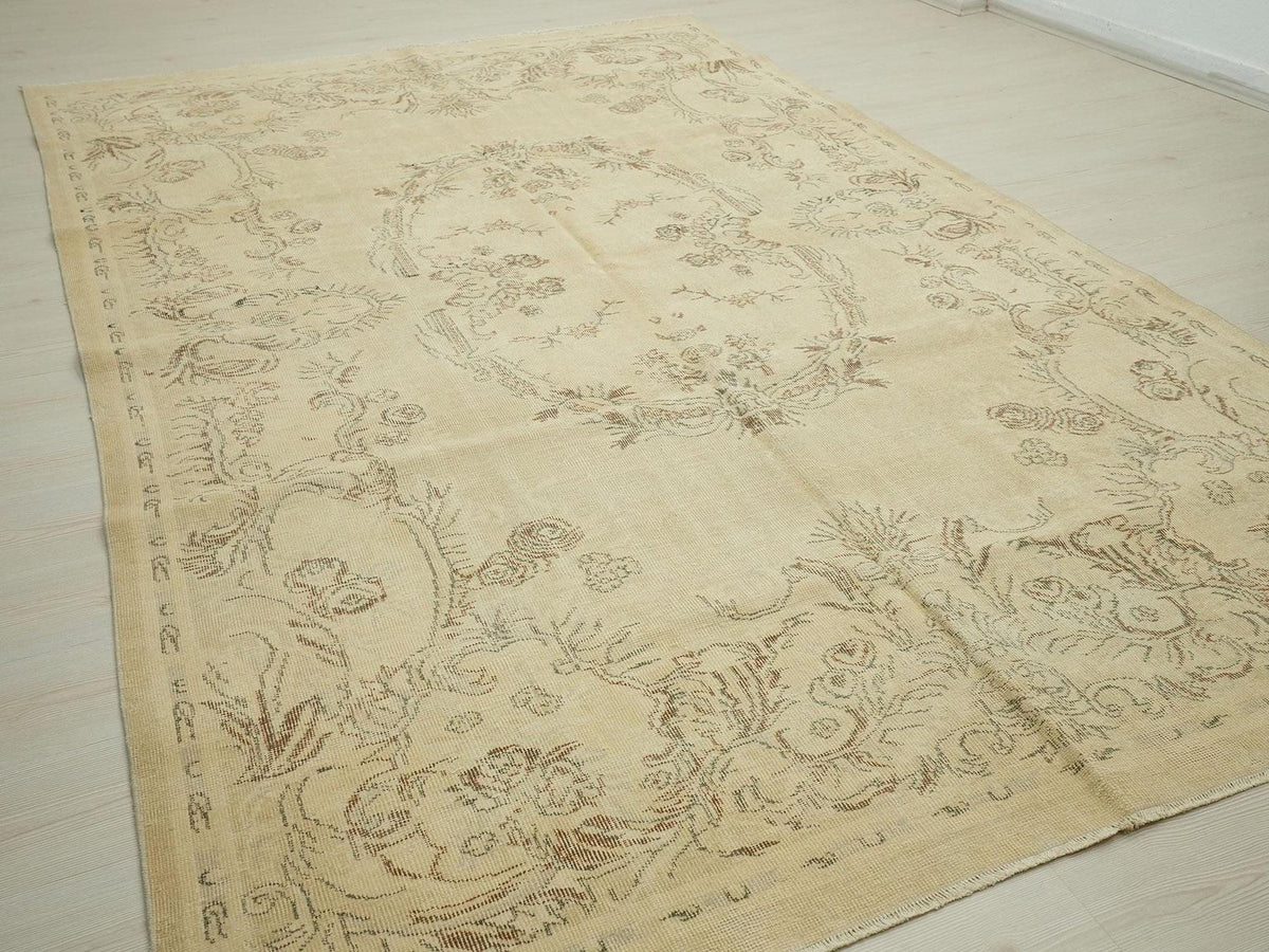 Vintage Turkish Oushak Rug: 6.8x10.7 Feet,Seasonal Decor Neutral Colors Area Rugs