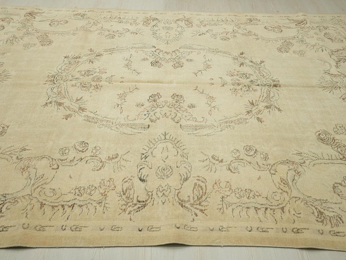 Vintage Turkish Oushak Rug: 6.8x10.7 Feet,Seasonal Decor Neutral Colors Area Rugs