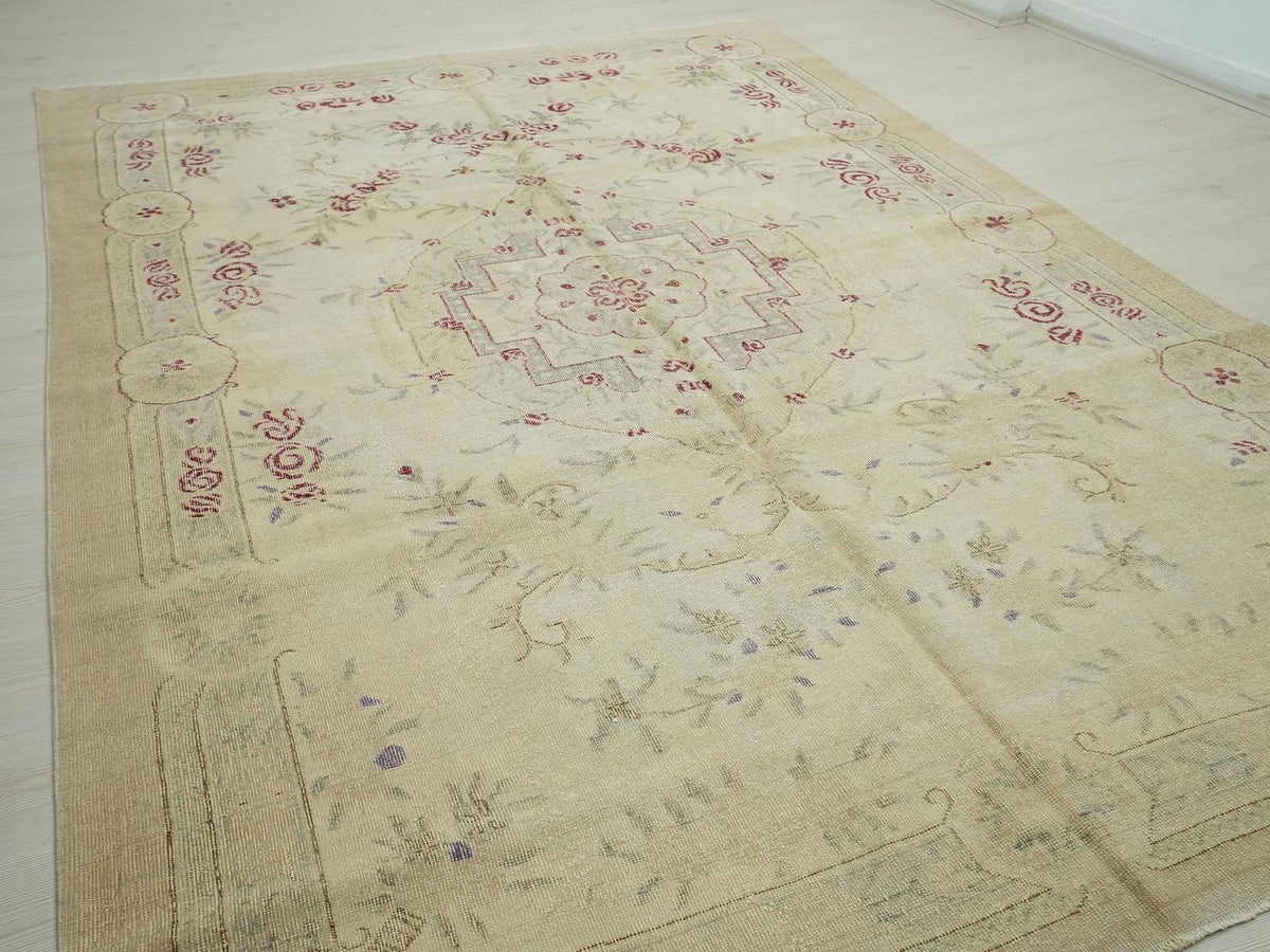 Seasonal Decor Turkish Oushak Rug: 7.4x10.7 Wool On Cotton Area Vintage Rugs