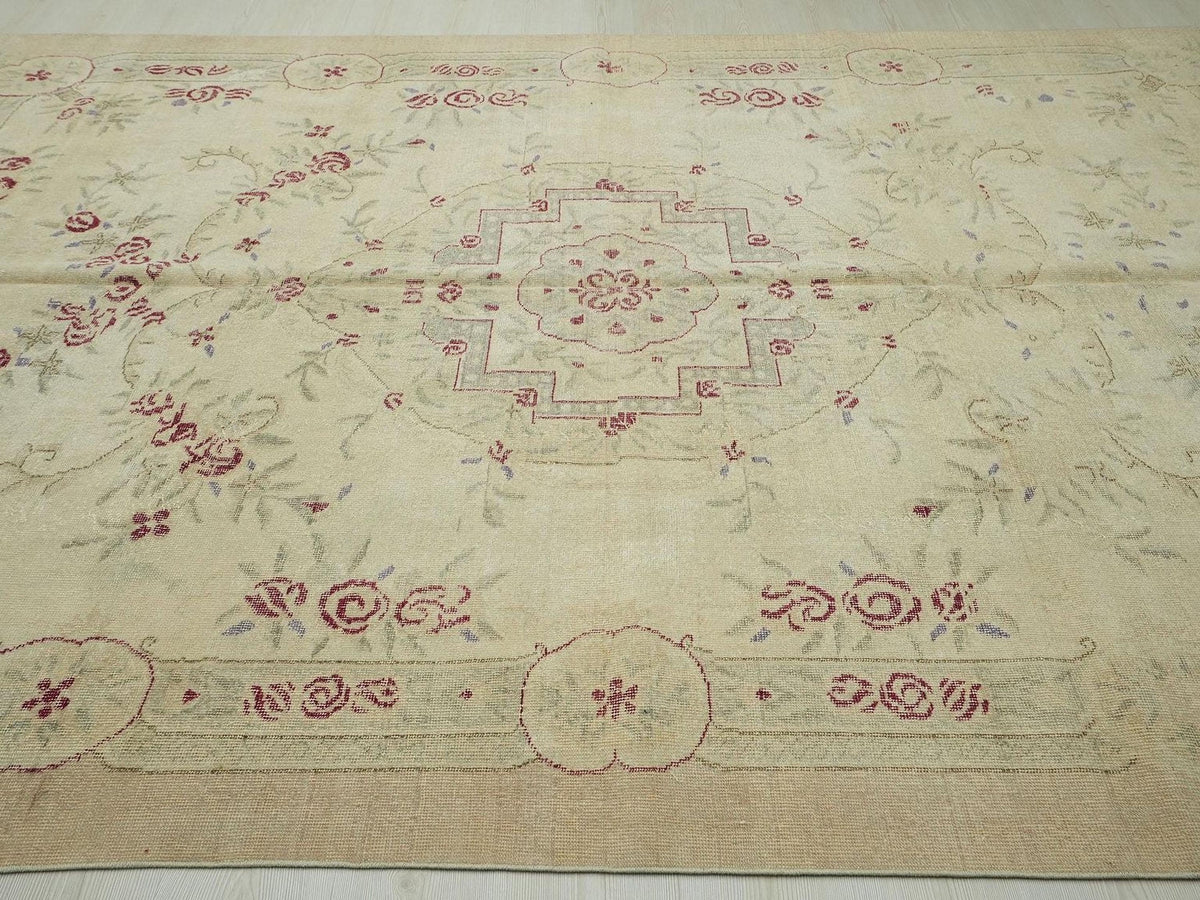 Seasonal Decor Turkish Oushak Rug: 7.4x10.7 Wool On Cotton Area Vintage Rugs