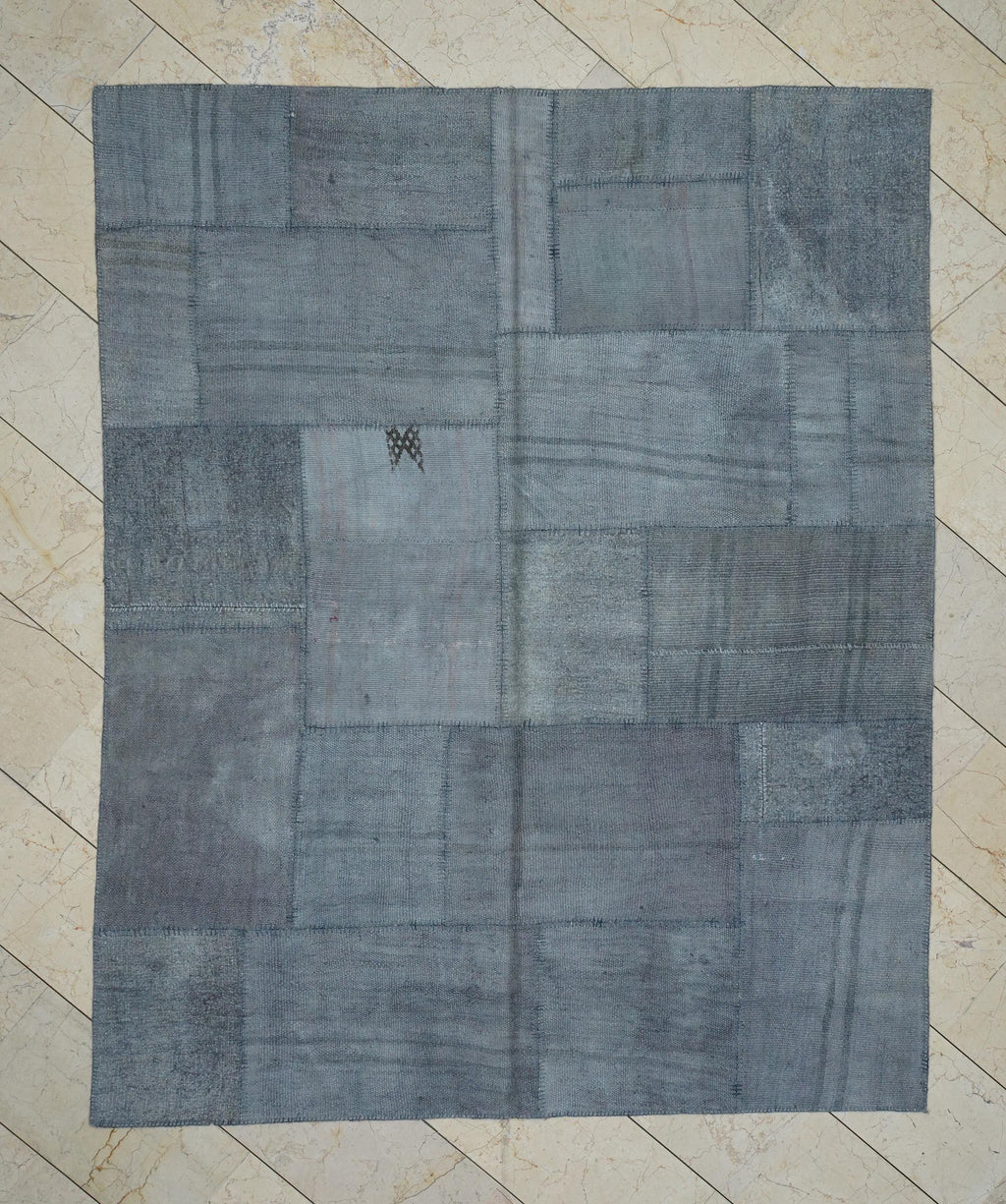 Overdyed Gray Hemp Patchwork Kilim Rug: Mid-Century Modern Turkish Rugs 6.2x7.8 ft.
