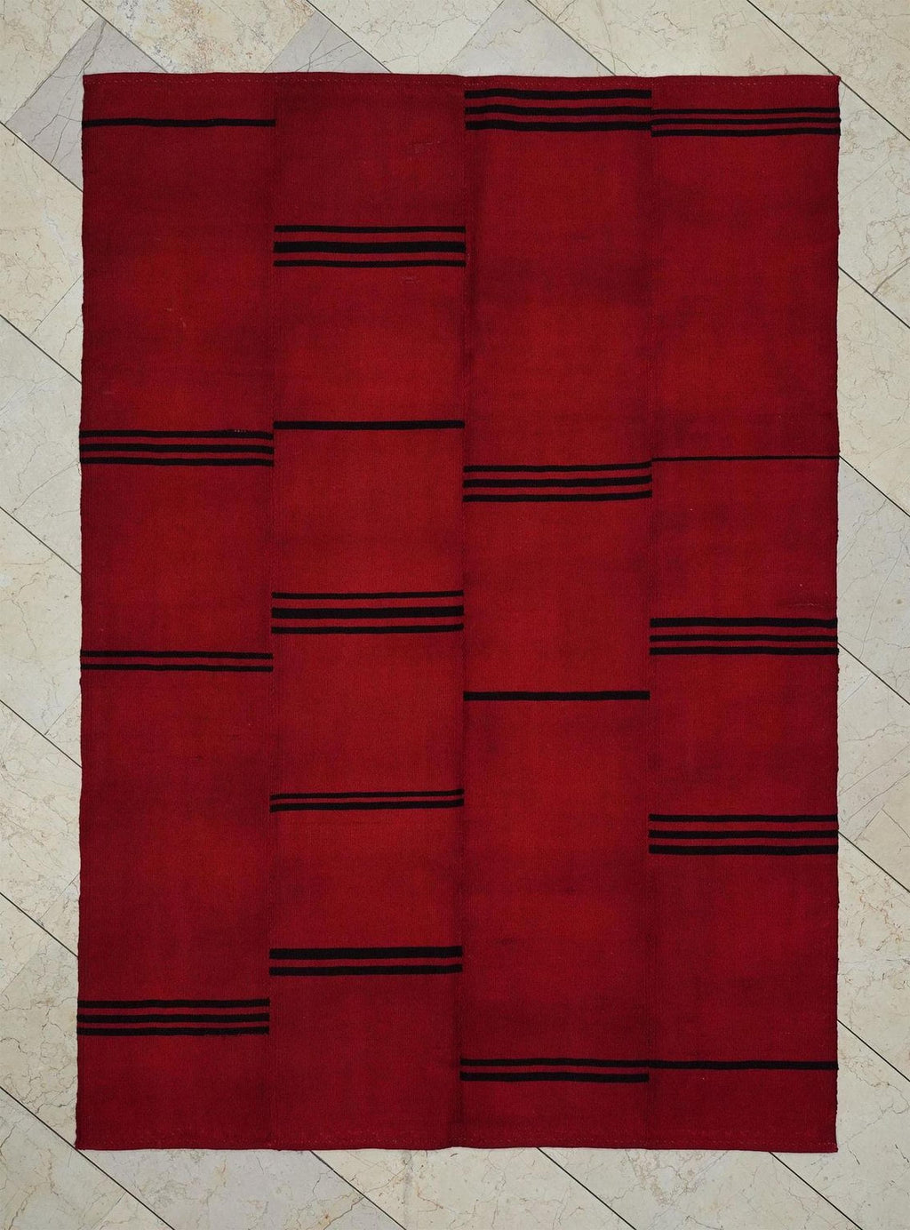 Overdye Red Flat-weave Turkish Rug-5.2x7.3 Ft,Moody Decor Kilim Rugs.