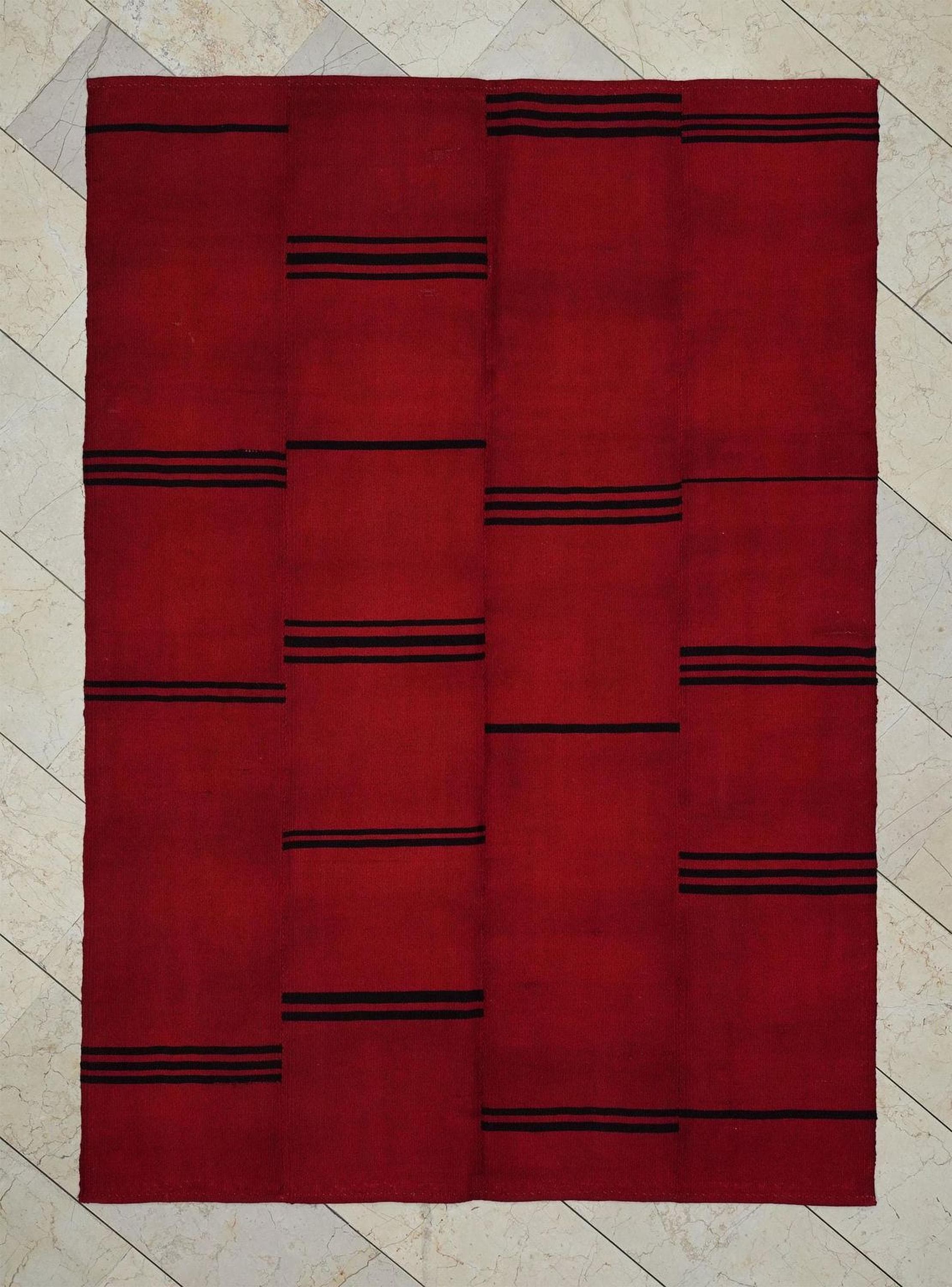 Overdye Red Flat-weave Turkish Rug-5.2x7.3 Ft,Moody Decor Kilim Rugs.