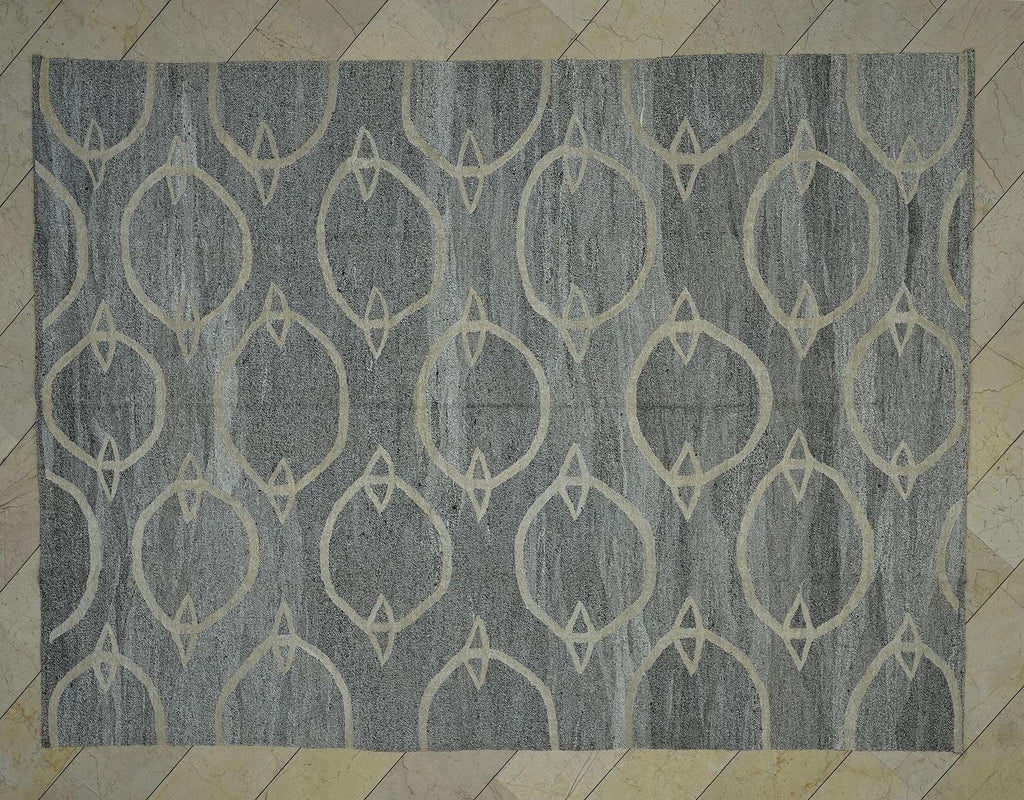 Mid-Century Modern Hemp Kilim Rug: Gray Geometric Flat Woven Rugs 8.2x11.2 ft
