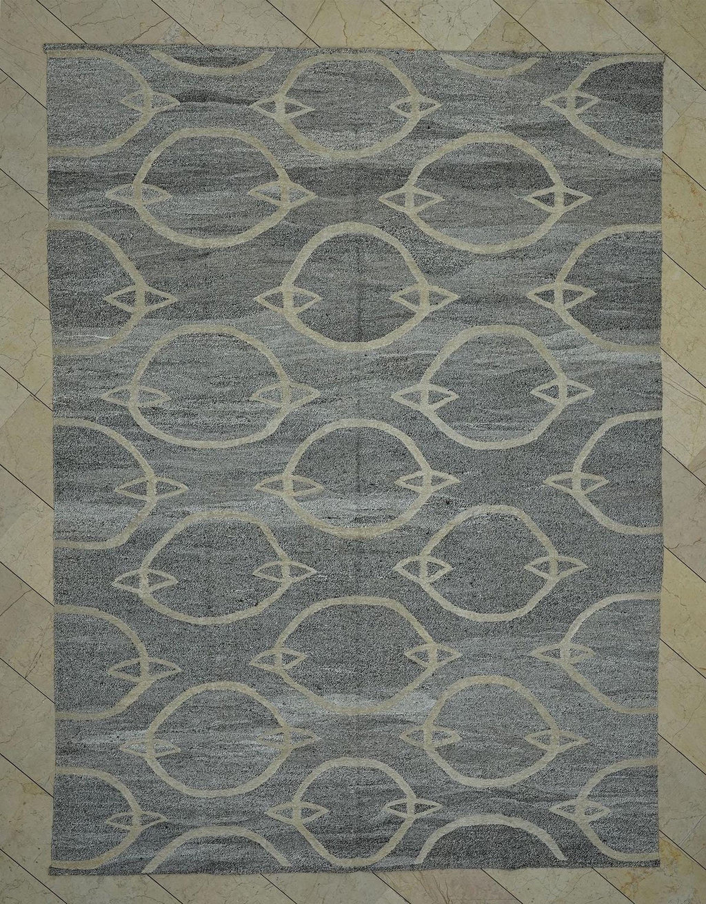 Mid-Century Modern Hemp Kilim Rug: Gray Geometric Flat Woven Rugs 8.2x11.2 ft