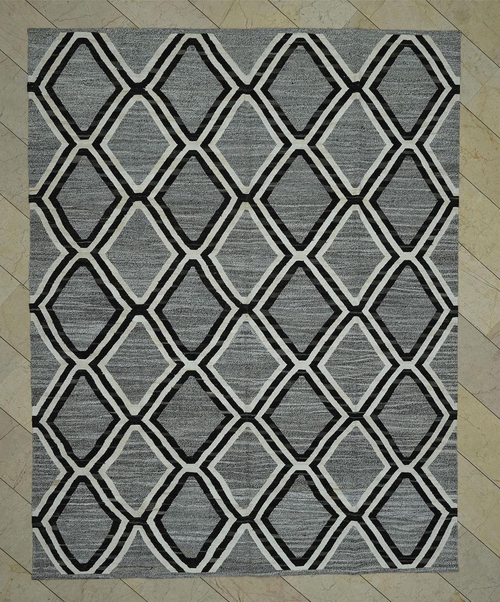 Luxurious Decor Turkish Kilim Rug: Gray Flat Woven Modern Minimalist Rugs 8x10